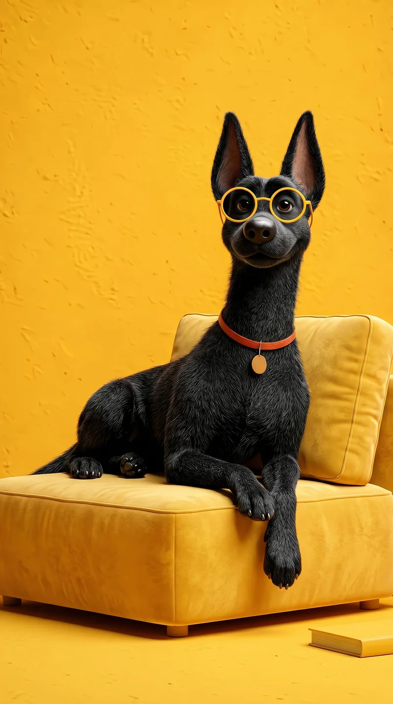 Stylish Black Dog with Glasses Yellow Aesthetic Wallpaper - Dogs wallpaper mobile Wallpaper | Picmaze