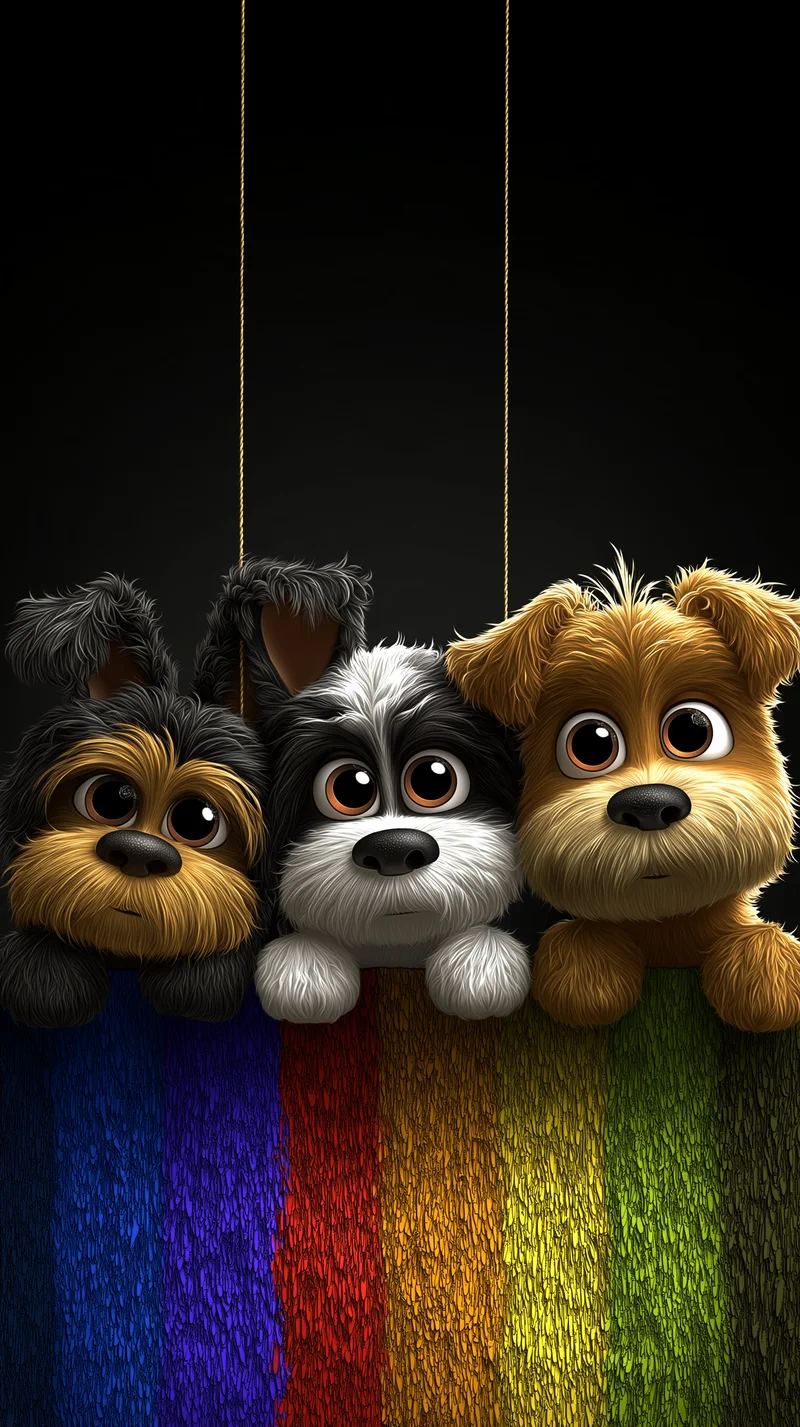 Hanging Cute Puppies Colorful Texture Dark Aesthetic Wallpaper - Dogs wallpaper mobile Wallpaper | Picmaze