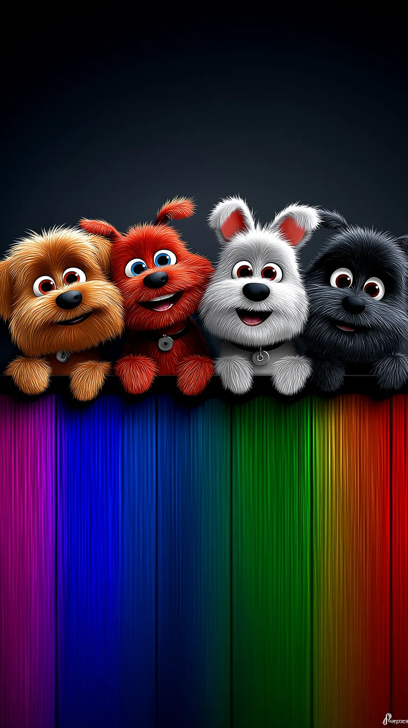 Colorful Cute Dogs Line Art Dark Aesthetic Rainbow Wallpaper - Dogs wallpaper mobile Wallpaper | Picmaze