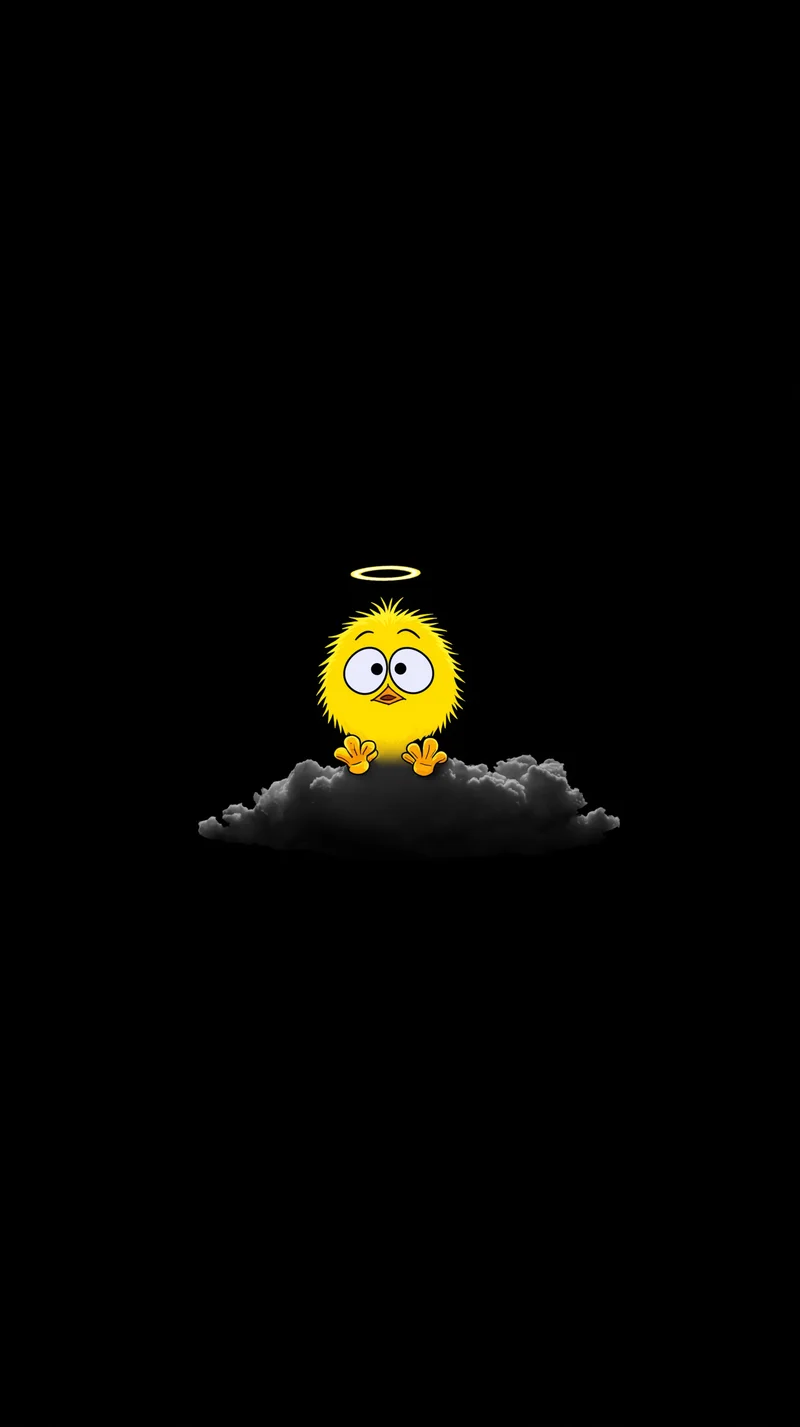 Minimal Cute Angel Chick on Cloud Dark 4K Wallpaper - Bird Wallpapers mobile Wallpaper | Picmaze