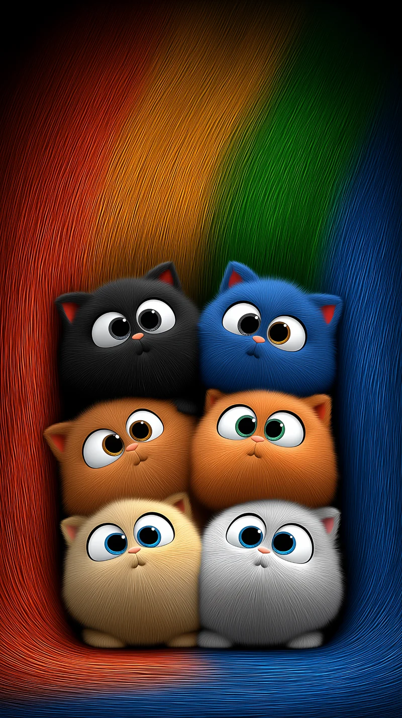 Colorful Cute Cartoon Cats Wallpaper with Vibrant Gradient Art Wallpaper | Picmaze
