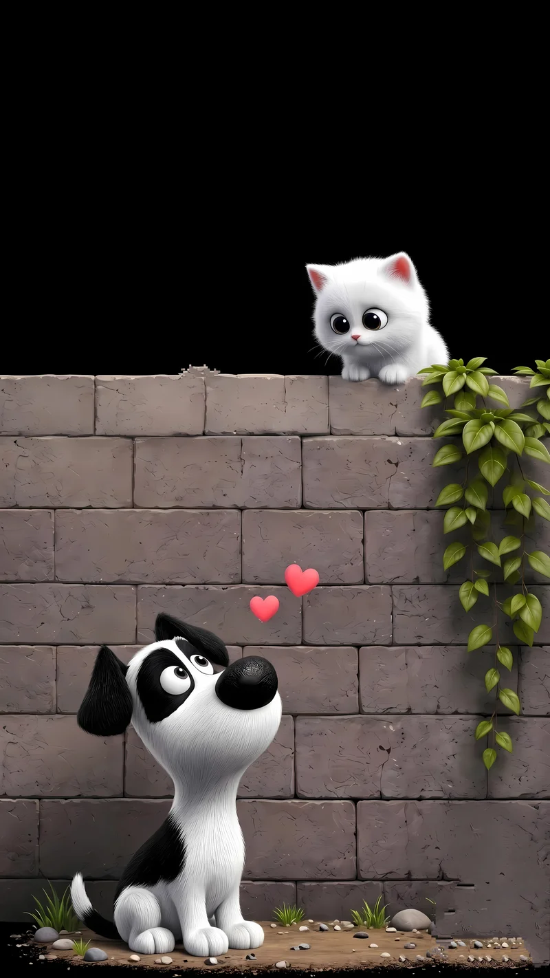 Dog and Cat Wall Cute Animal AMOLED 4K Phone Wallpaper Wallpaper | Picmaze