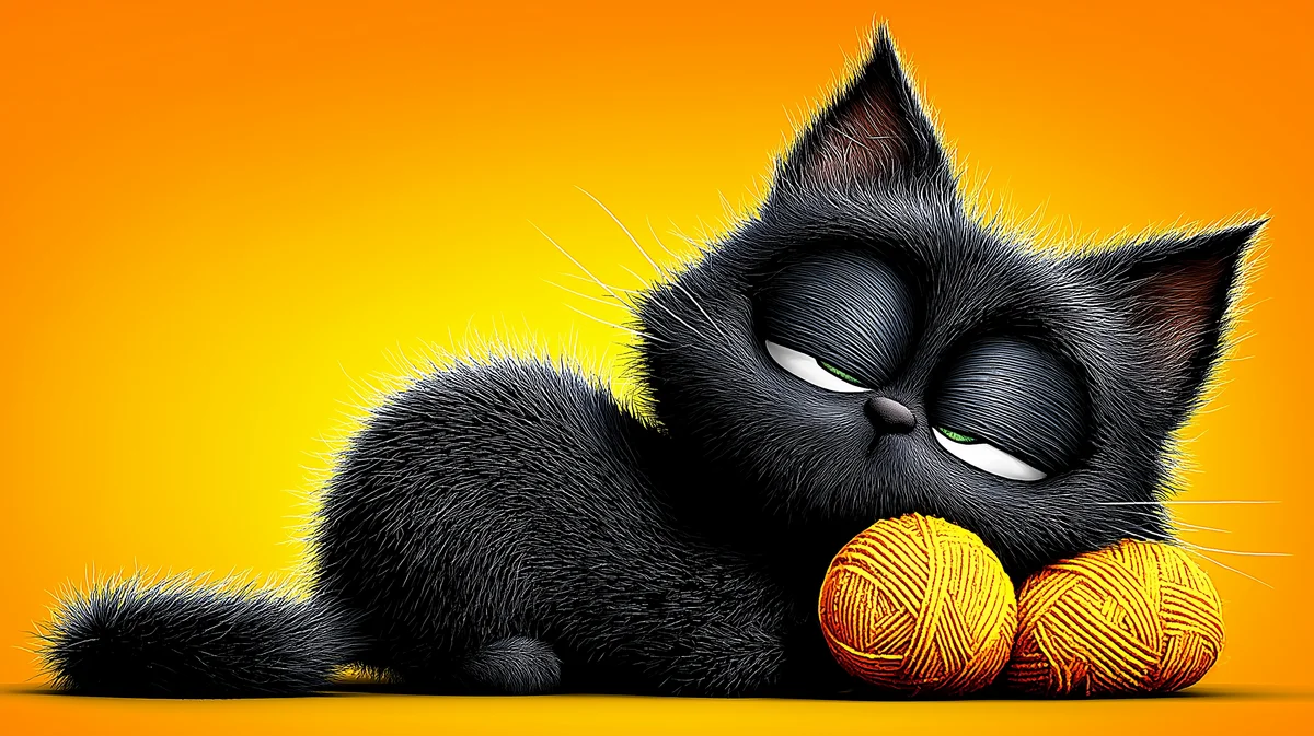 Sleepy Black Kitten Orange Aesthetic Cartoon Wallpaper wallpaper - Cat Wallpapers | Picmaze