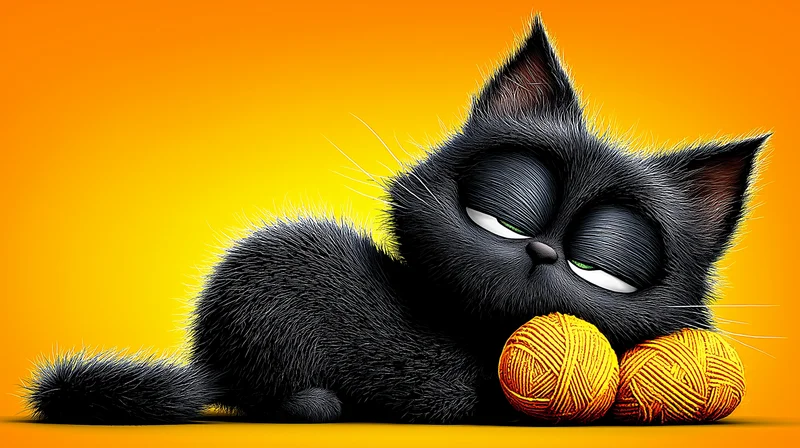 Sleepy Black Kitten Orange Aesthetic Cartoon Wallpaper - Cat Wallpapers desktop Wallpaper | Picmaze