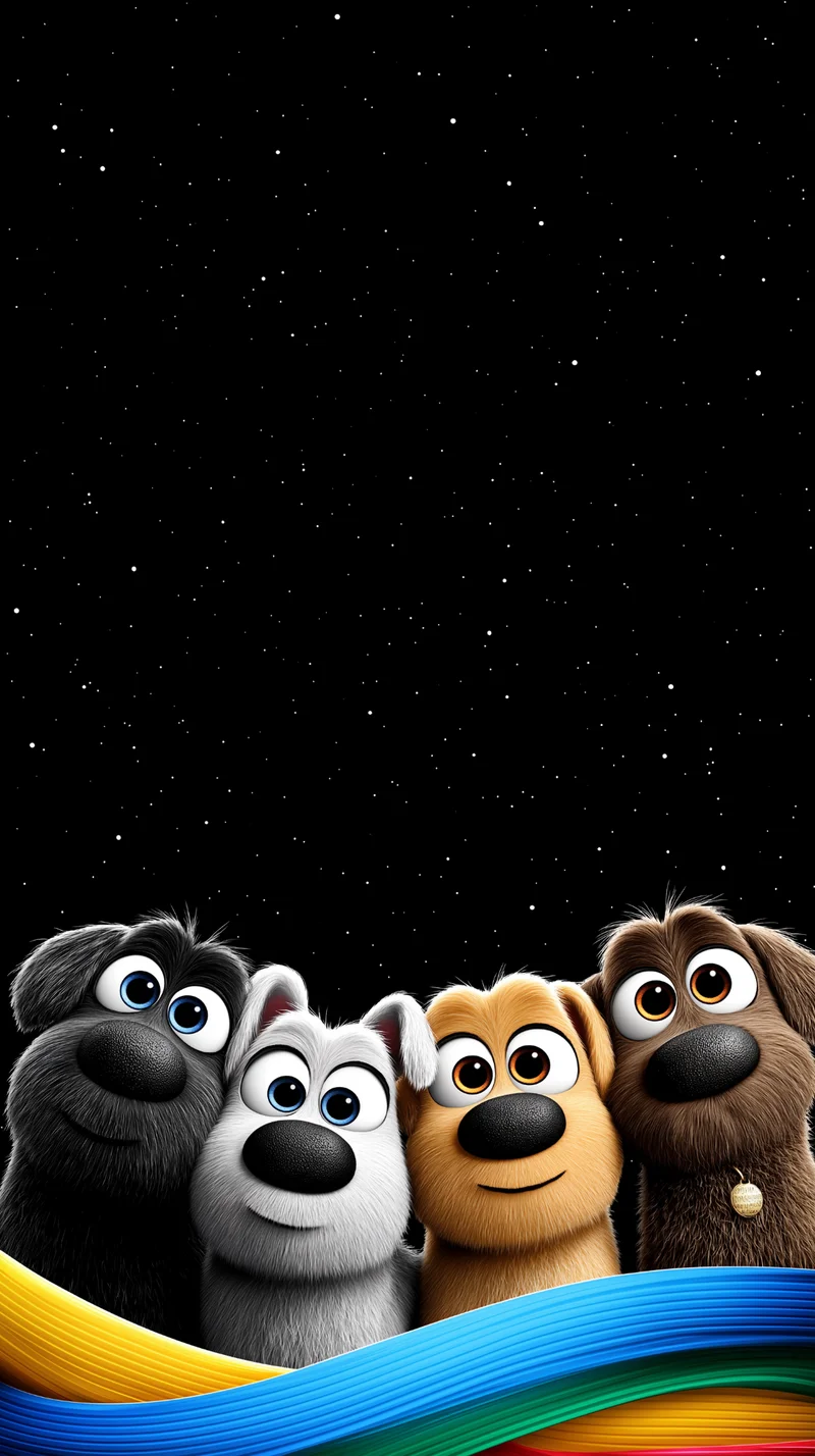 Adorable Cartoon Dogs Under Starry Night Phone Wallpaper Wallpaper | Picmaze