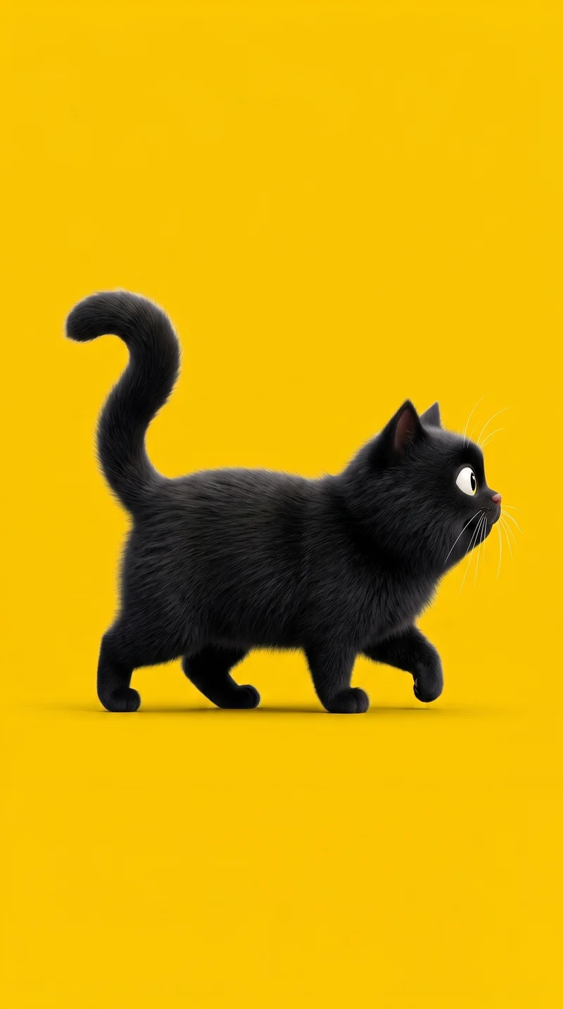 Minimal Black Cat Walking on Bold Yellow Background - Cat Wallpapers mobile Wallpaper | Picmaze