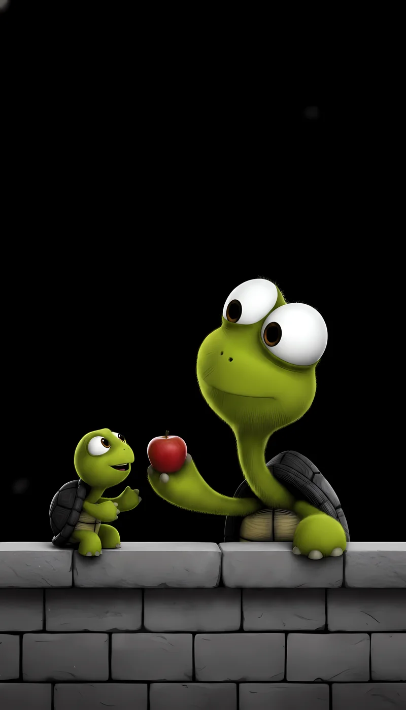 Cute Turtle Sharing Apple Minimal Dark Aesthetic Wallpaper - Turtle mobile Wallpaper | Picmaze