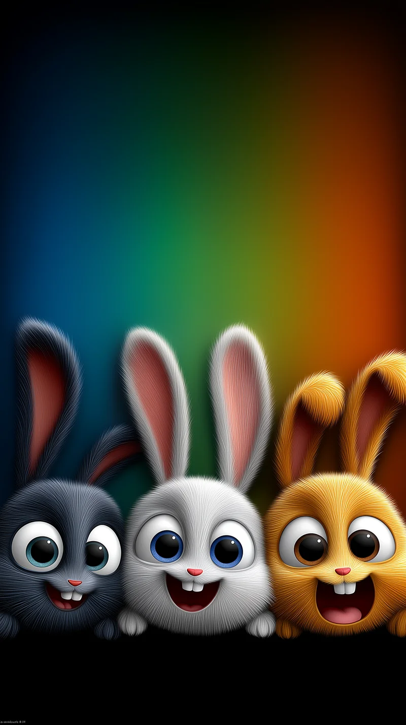 Cute Bunny Trio Wallpaper with Soft Rainbow Gradient Glow - Bunny Wallpapers mobile Wallpaper | Picmaze