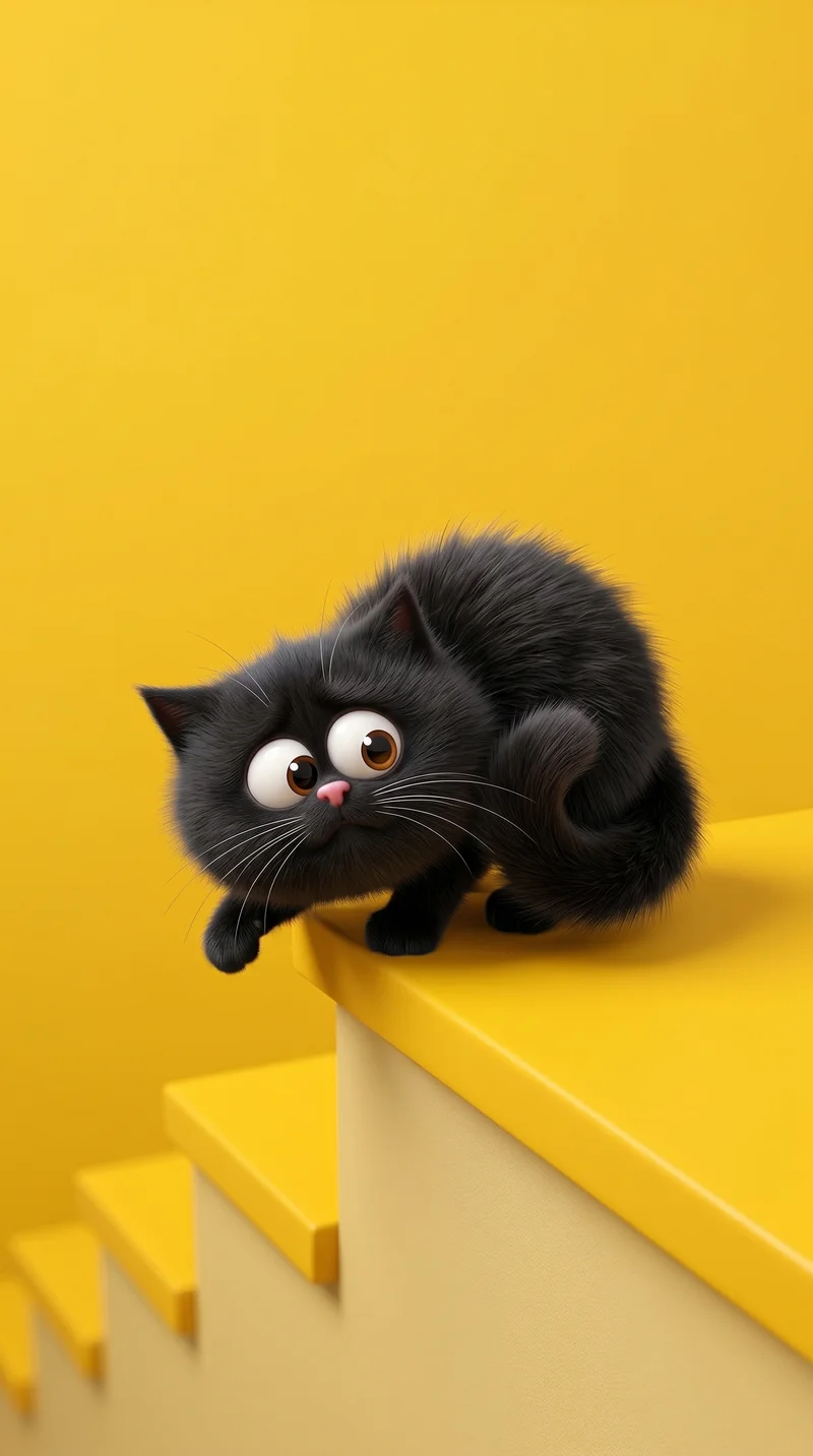 Fluffy Black Kitten on Yellow Stairs Aesthetic Wallpaper - Cat Wallpapers mobile Wallpaper | Picmaze
