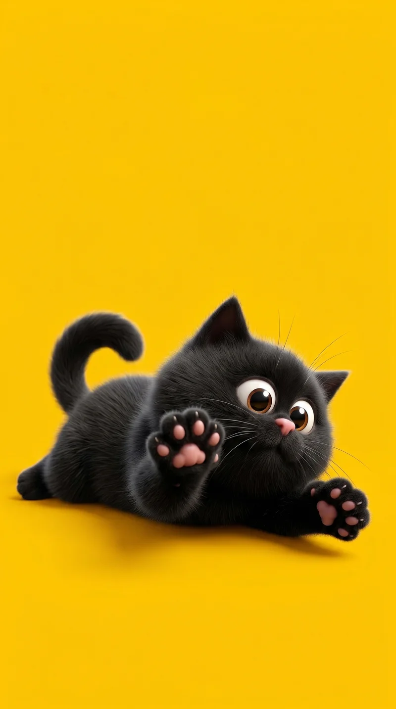 Playful Black Kitten Wallpaper with Sunny Yellow Background - Cat Wallpapers mobile Wallpaper | Picmaze