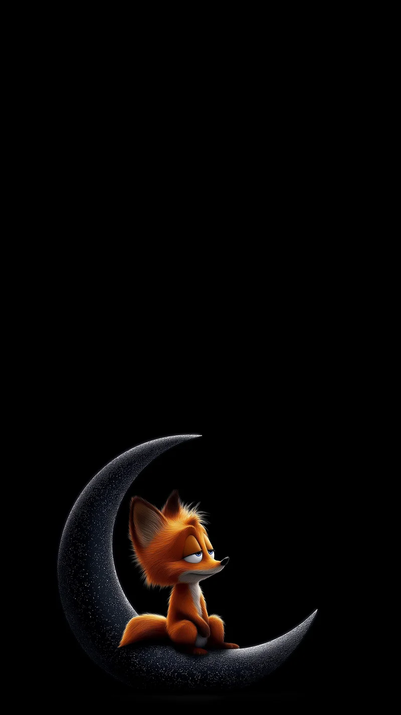 Dreamy Fox Sitting on Crescent Moon Dark Wallpaper - Cute Animal Wallpapers mobile Wallpaper | Picmaze
