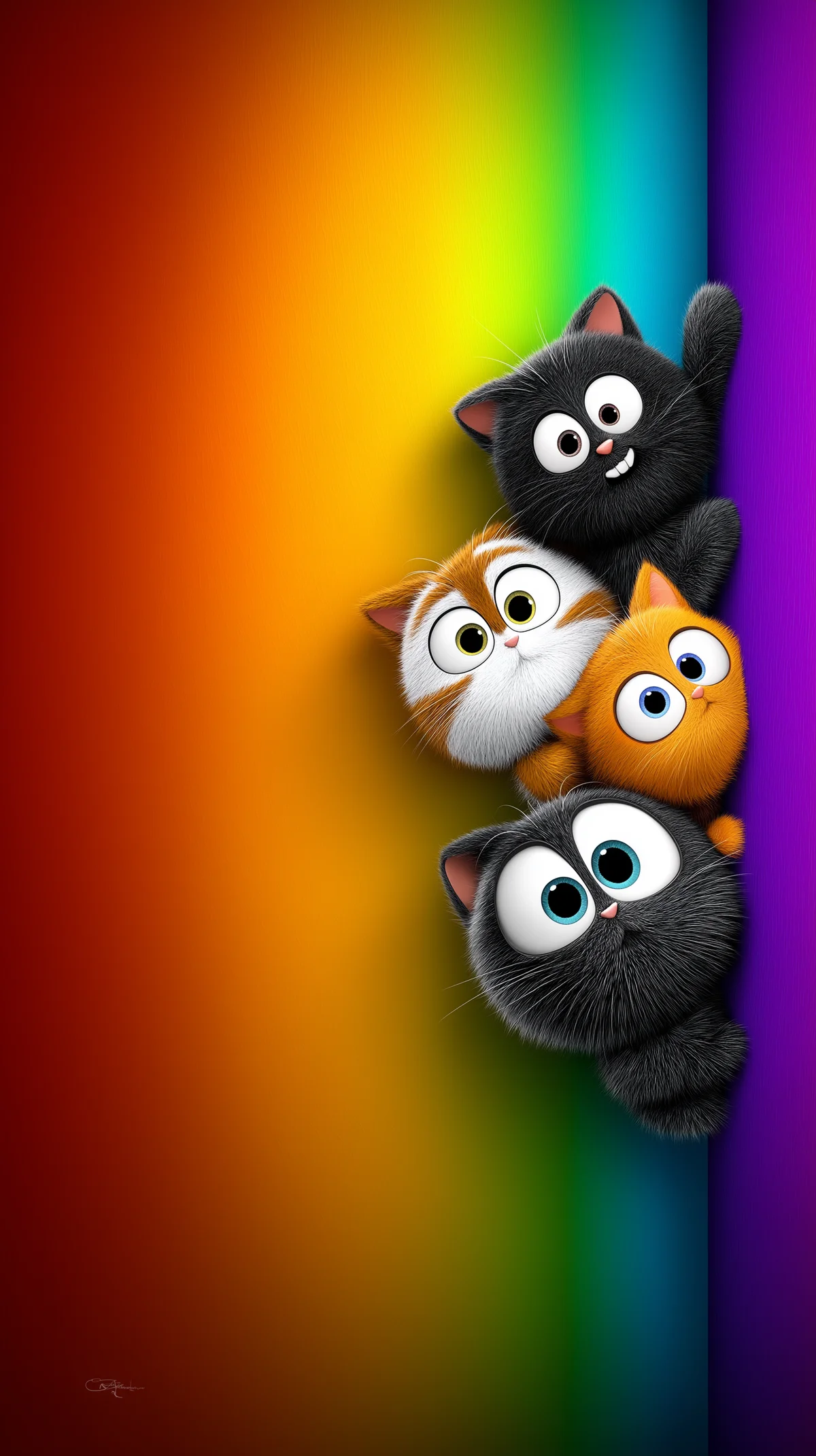 Playful Cartoon Cats on Rainbow Gradient Phone Wallpaper wallpaper - Cat Wallpapers | Picmaze