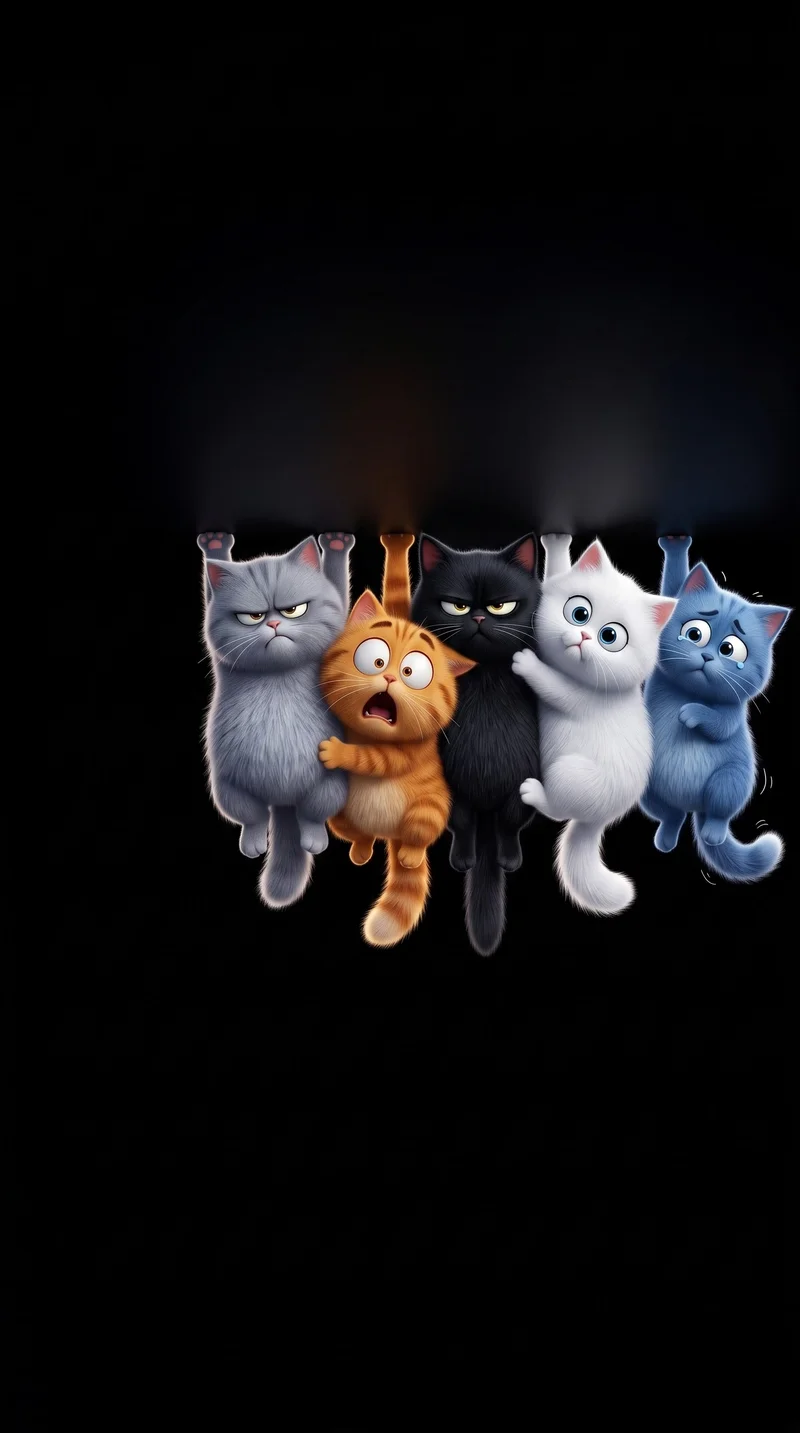 Cute Hanging Cartoon Cats AMOLED Mobile Wallpaper Wallpaper | Picmaze