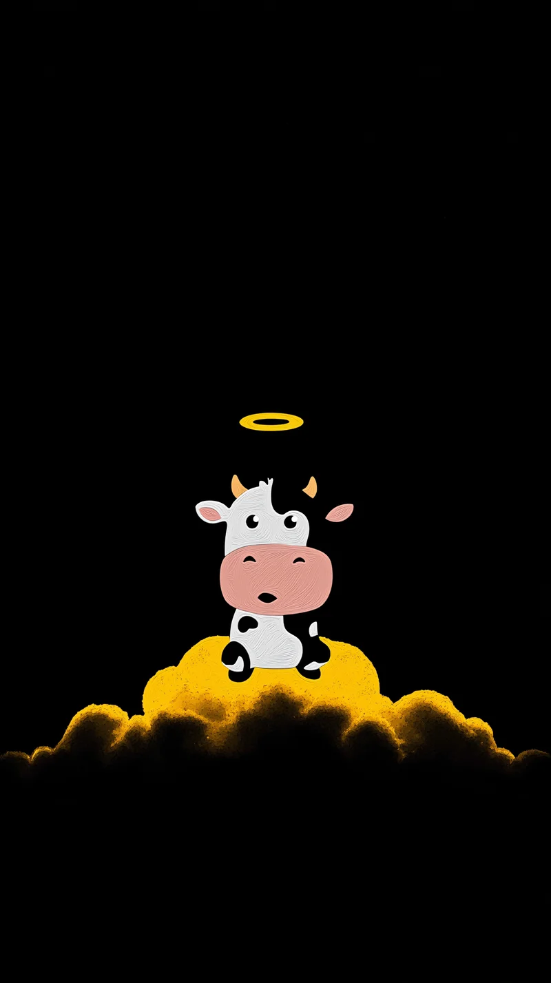 Cute Angel Cow on Golden Cloud Dark Minimal Wallpaper - cow mobile Wallpaper | Picmaze