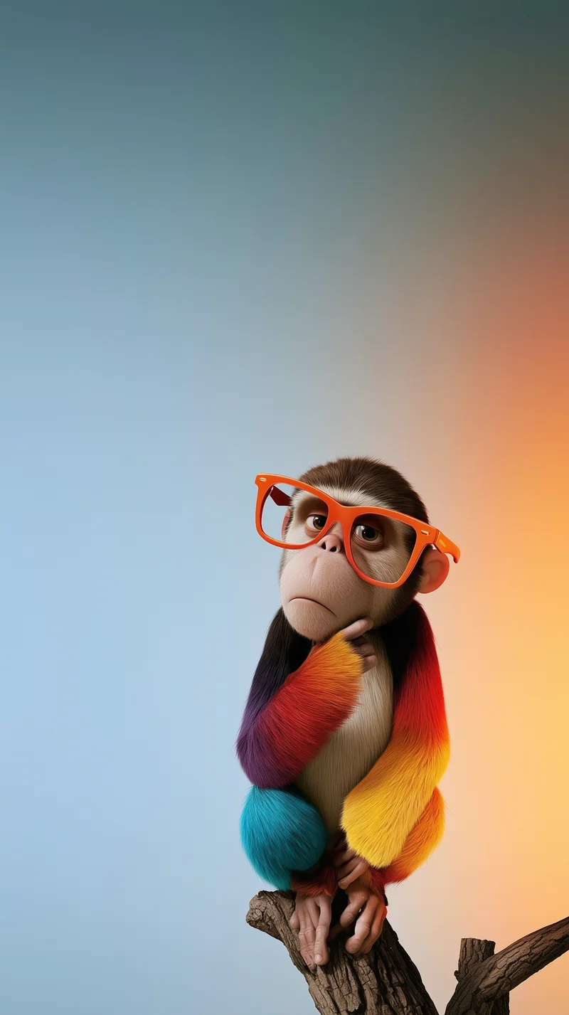 Thinking Monkey with Glasses Rainbow Fur 4K Phone Wallpaper Wallpaper | Picmaze