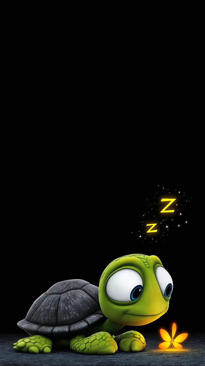 Sleepy Turtle and Firefly Cute Dark AMOLED Wallpaper - Turtle mobile Wallpaper | Picmaze