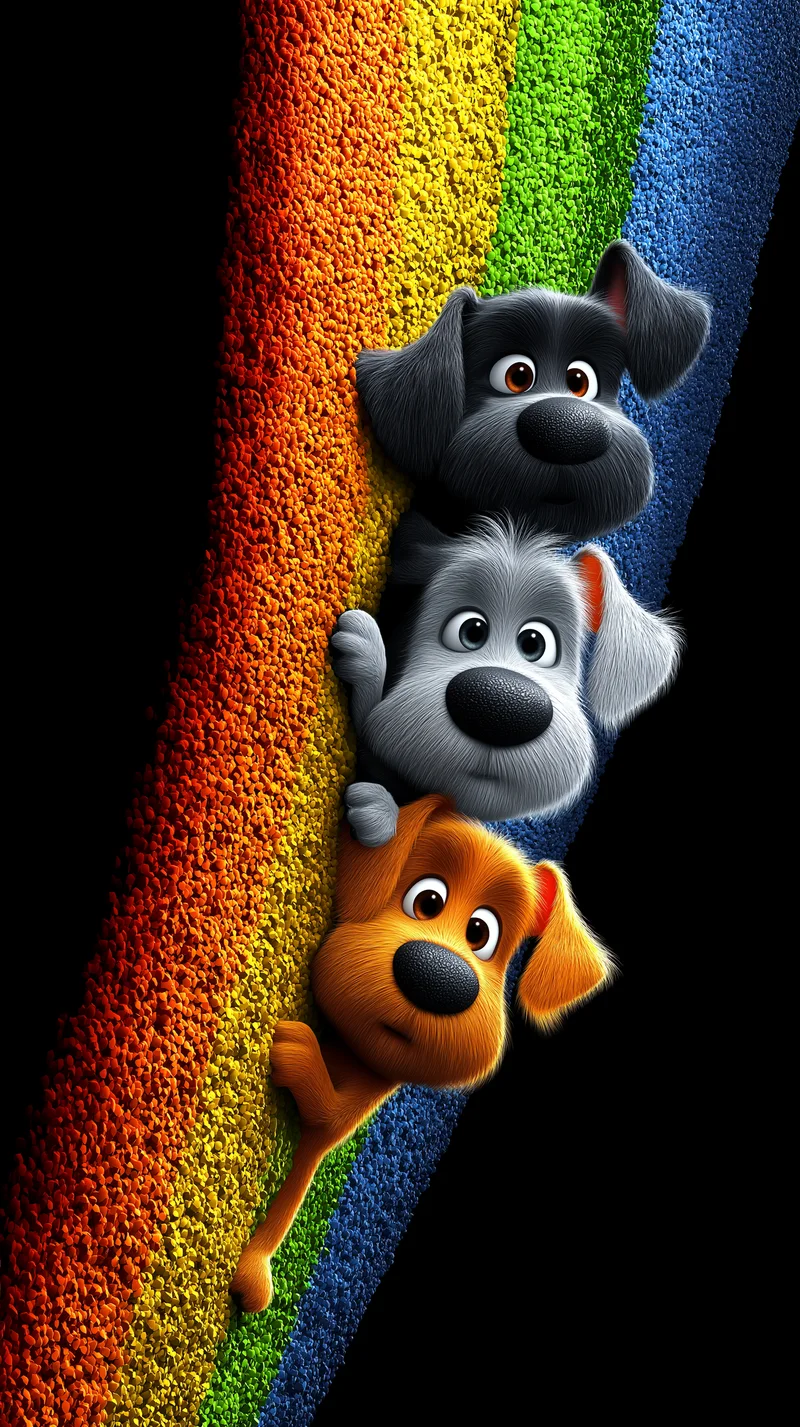 Playful Puppy Stack Rainbow Edge Dark Minimal Wallpaper - Dogs wallpaper mobile Wallpaper | Picmaze
