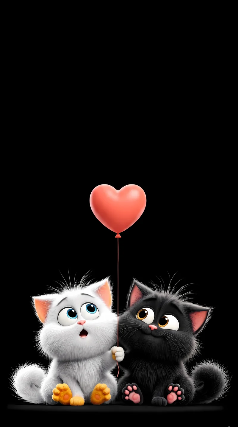 Two Fluffy Kittens Heart Balloon AMOLED 4K Phone Wallpaper Wallpaper | Picmaze