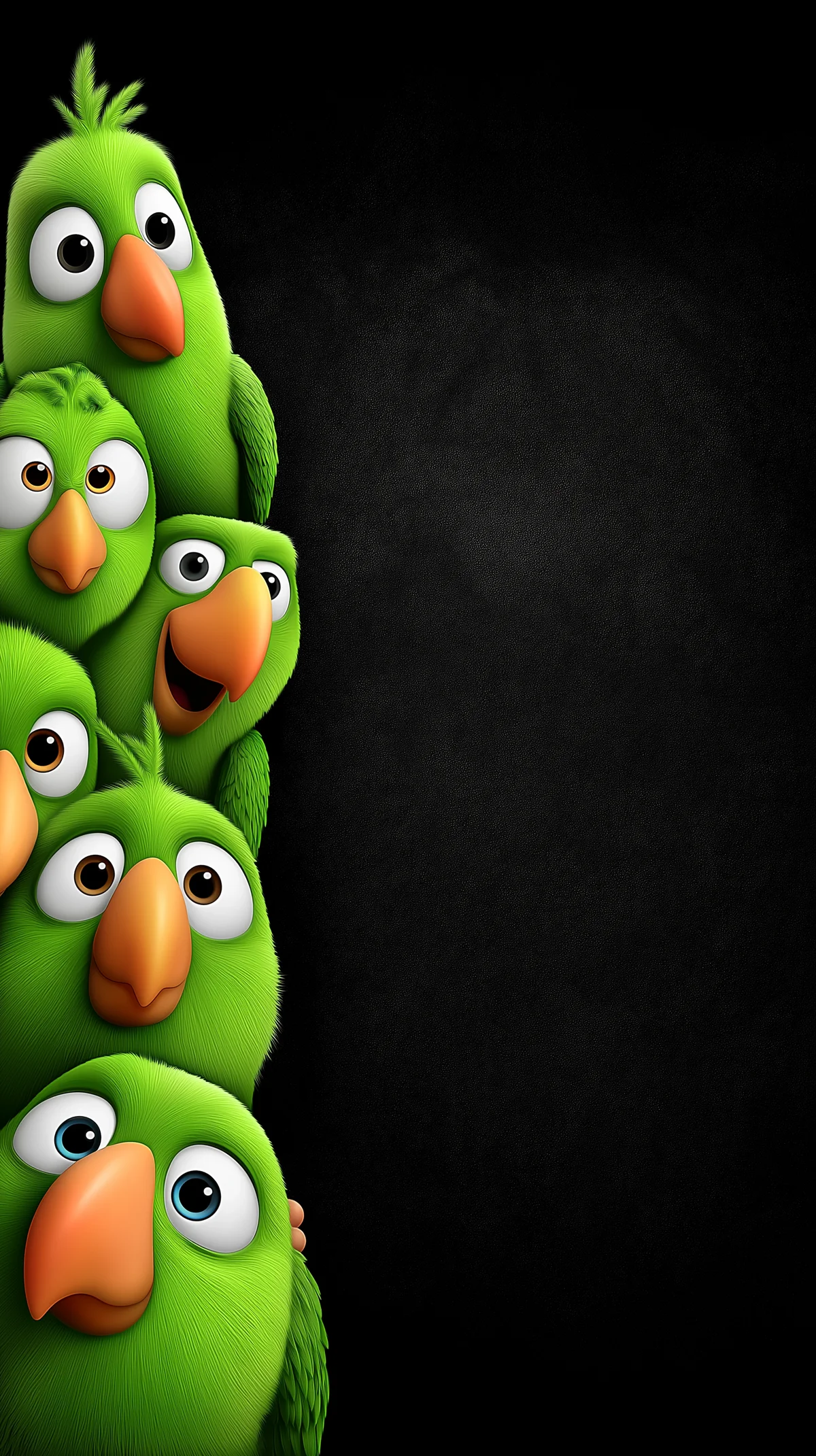Cute Green Birds Peeking Side Minimal Dark Wallpaper wallpaper - parrots | Picmaze