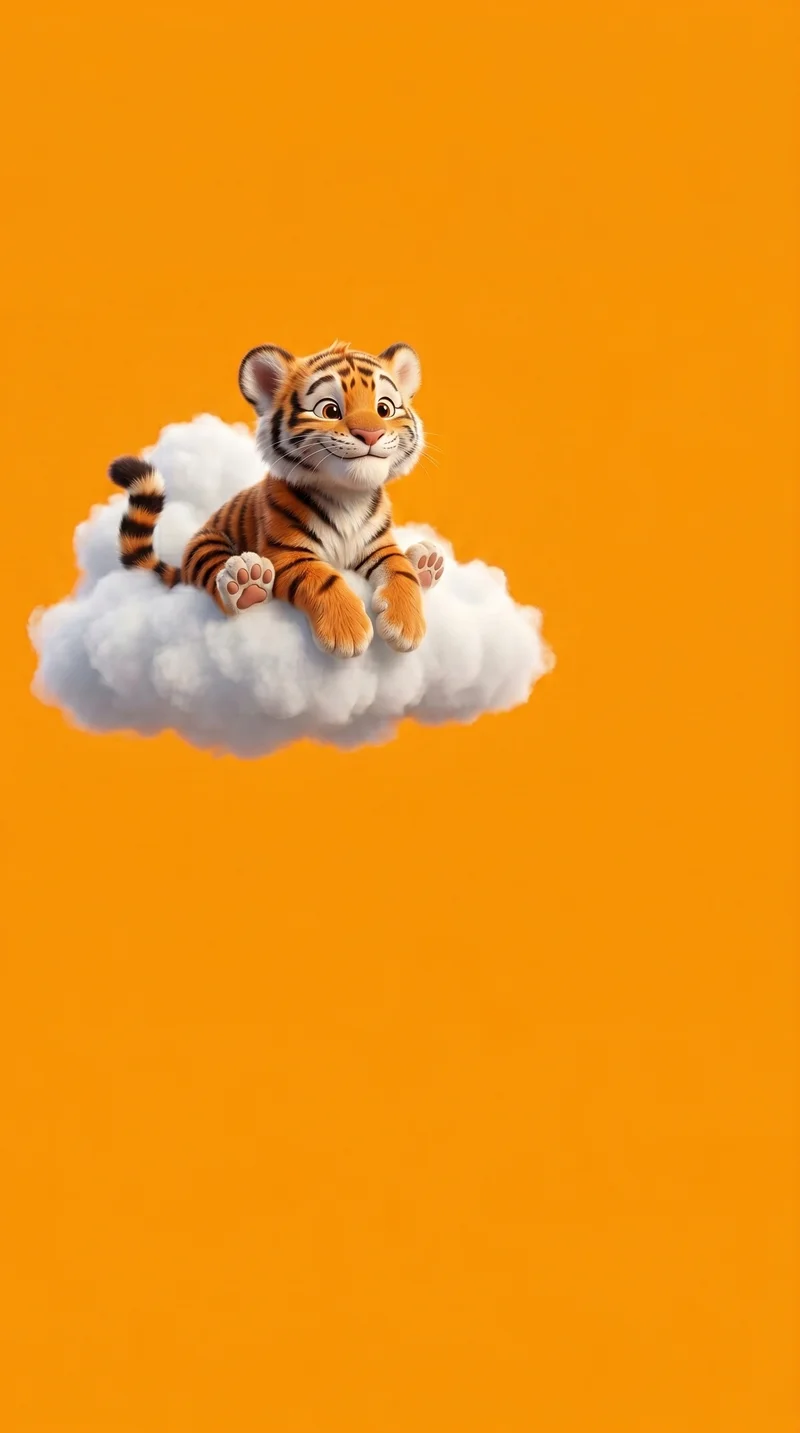 Dreamy Tiger Cub on Cloud Orange Phone Wallpaper - Cute Animal Wallpapers mobile Wallpaper | Picmaze