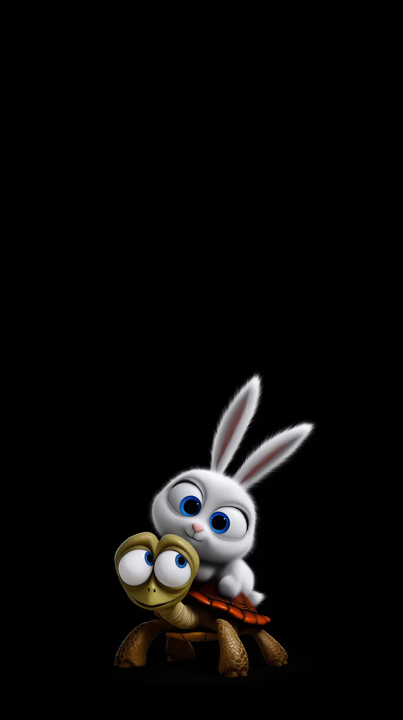 Cute Bunny Riding Turtle Minimal Black Wallpaper 4K - 3D Wallpaper mobile Wallpaper | Picmaze