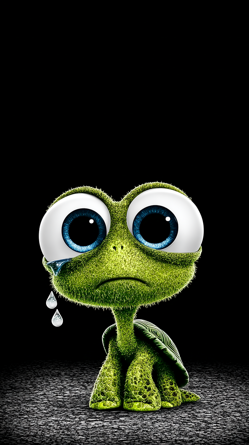Sad Cute Cartoon Turtle Android Wallpaper – Big Eyes Crying Turtle Dark ...