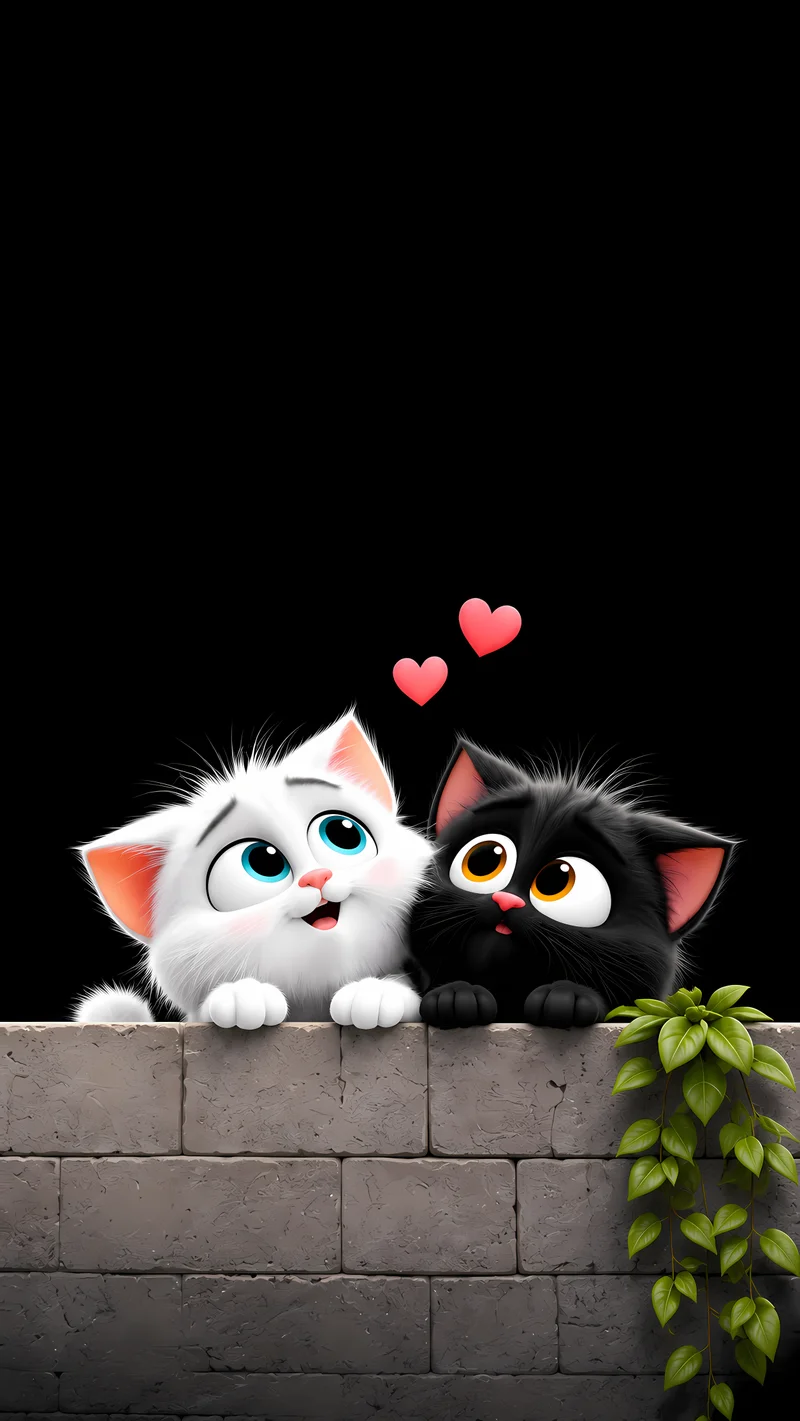 Two Cute Cats Wall Minimalist AMOLED Phone Wallpaper Wallpaper | Picmaze
