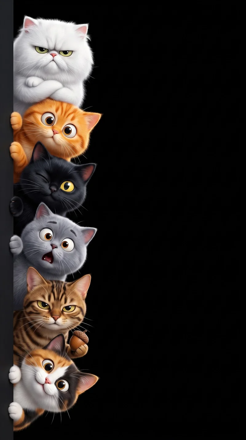 Playful 3D Cartoon Cats Peeking Black AMOLED Wallpaper Wallpaper | Picmaze