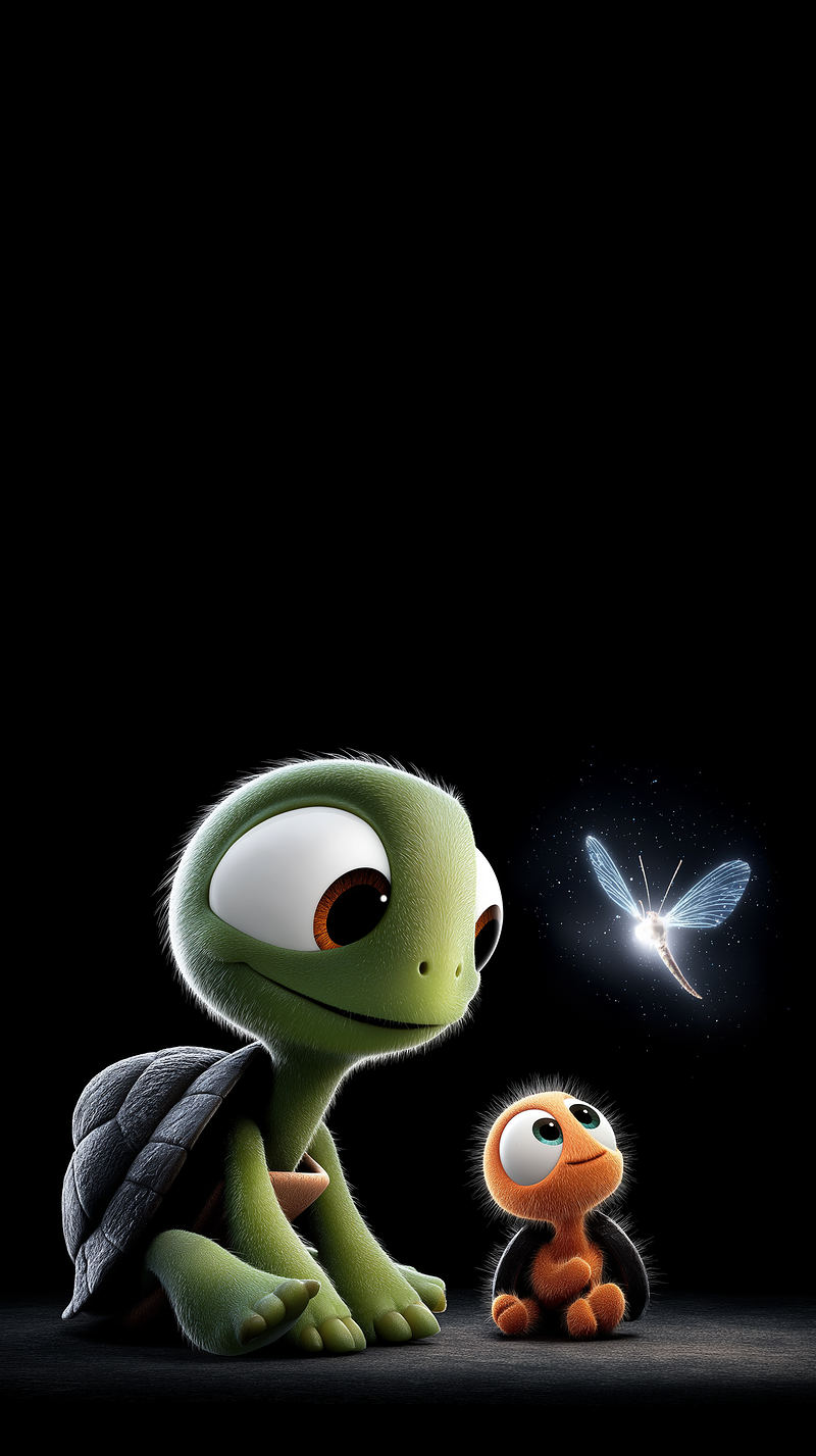 Cute Turtle and Baby Chick Android Wallpaper – Adorable Friendship with Glowing Butterfly Wallpaper | Picmaze