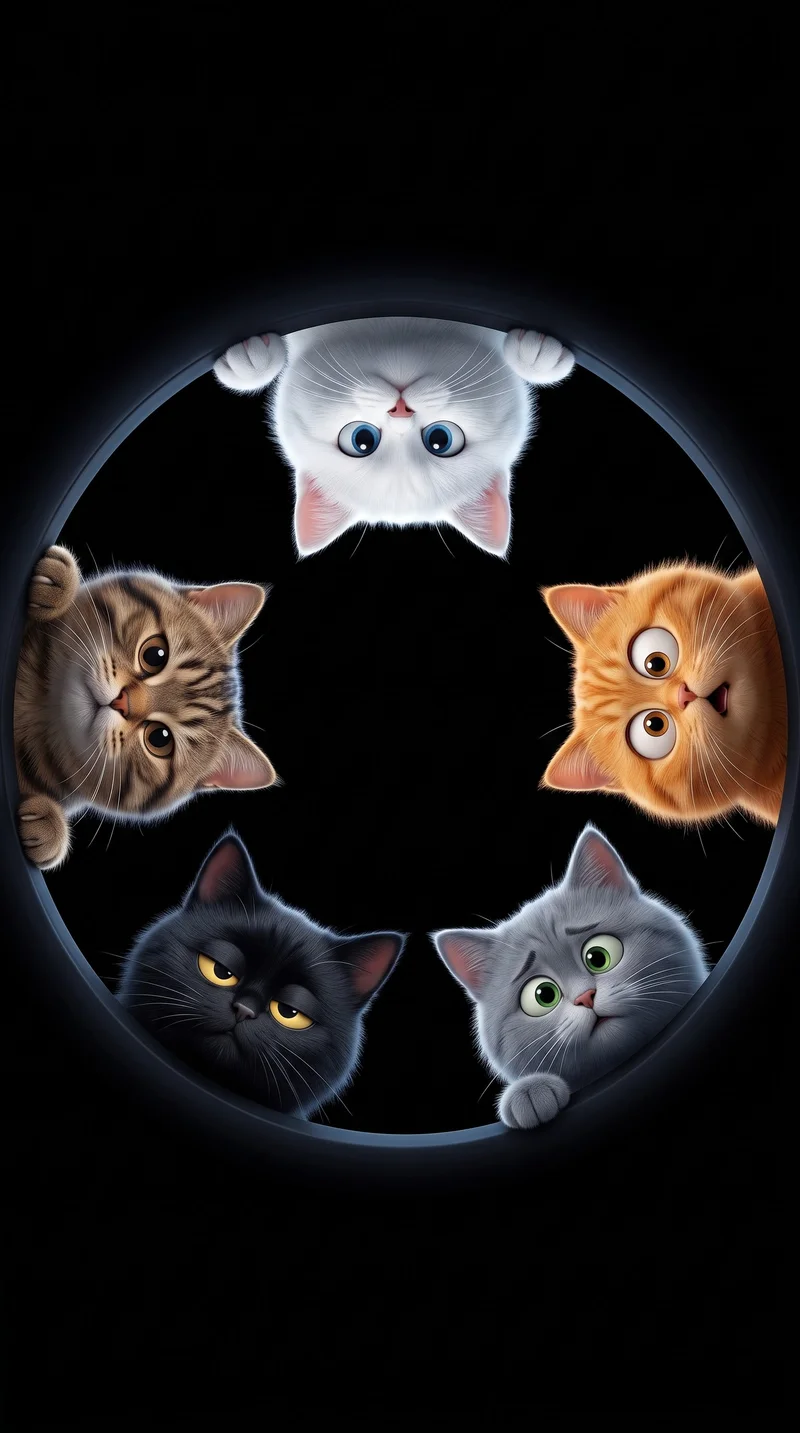 Curious Cartoon Cats Circular Peephole AMOLED Wallpaper Wallpaper | Picmaze