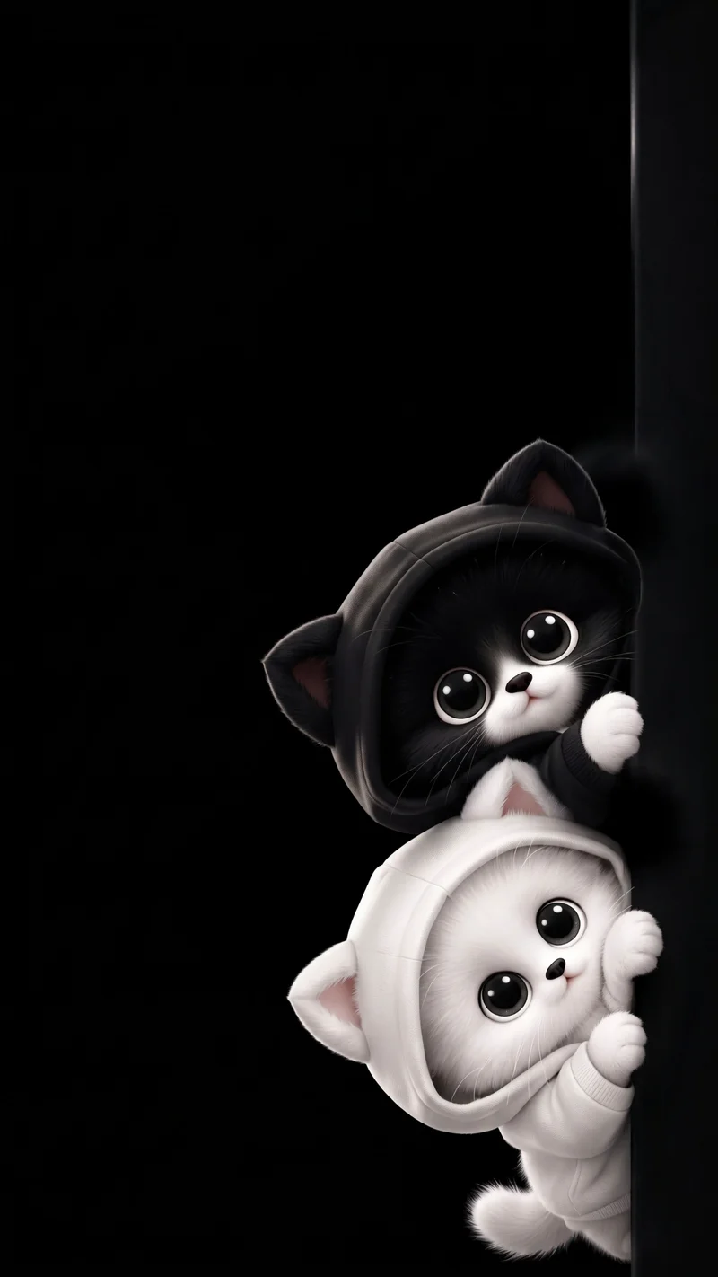 Black and White Hooded Cats Cute AMOLED 4K Phone Wallpaper Wallpaper | Picmaze