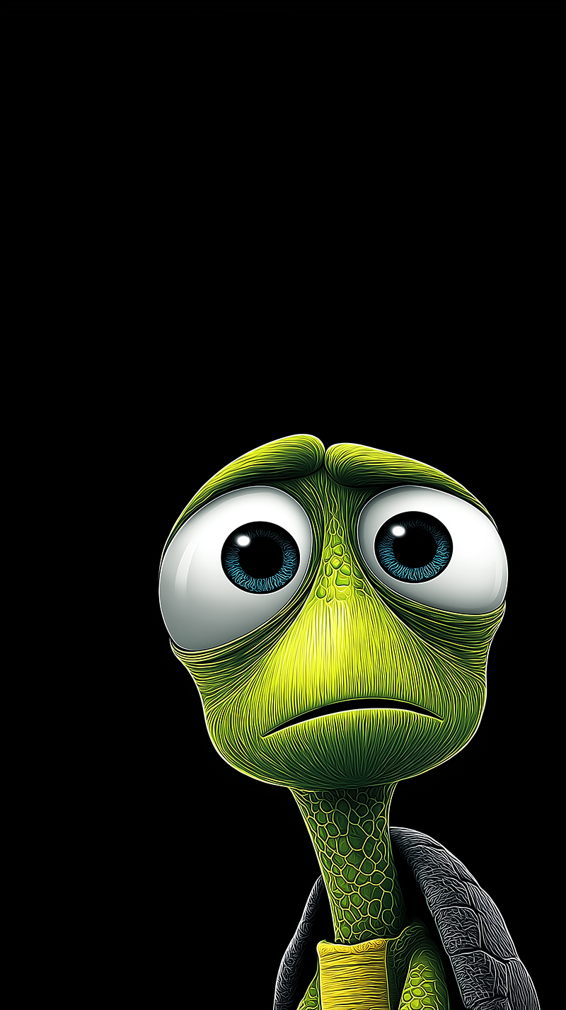 Sad Cute Cartoon Turtle Close‑Up Android Wallpaper – Big Eyes Emotional ...