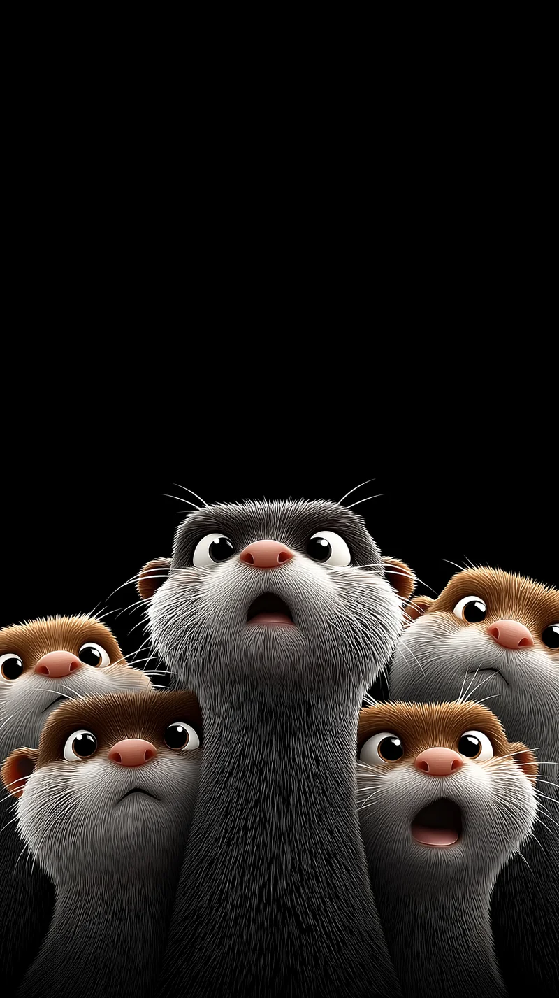 Cute 3D Otter Family Wallpaper Black Background 4K - Otters mobile Wallpaper | Picmaze