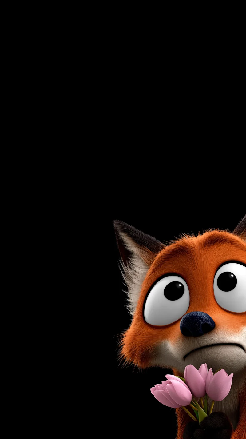 Cute Shy Fox Wallpaper with Flowers and Dark Background - Cute Animal Wallpapers mobile Wallpaper | Picmaze