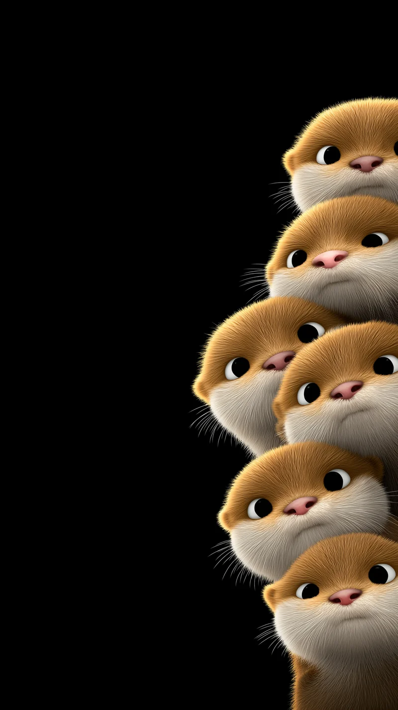 Cute 3D Baby Otter Stack Wallpaper Black Background - Otters mobile Wallpaper | Picmaze