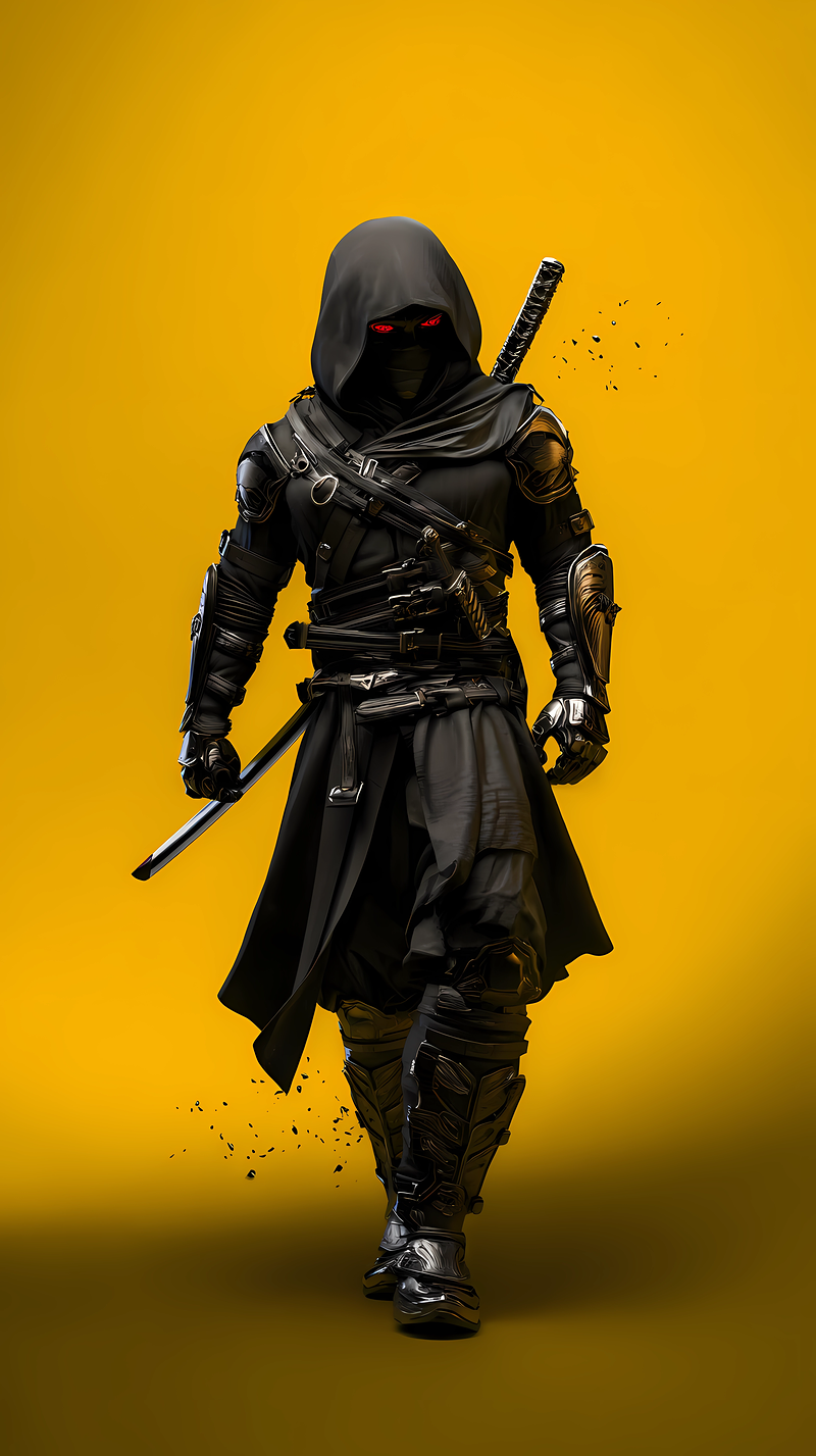 Dark Shadow Ninja Wallpaper – Hooded Assassin with Red Eyes 4K Android Background Wallpaper | Picmaze