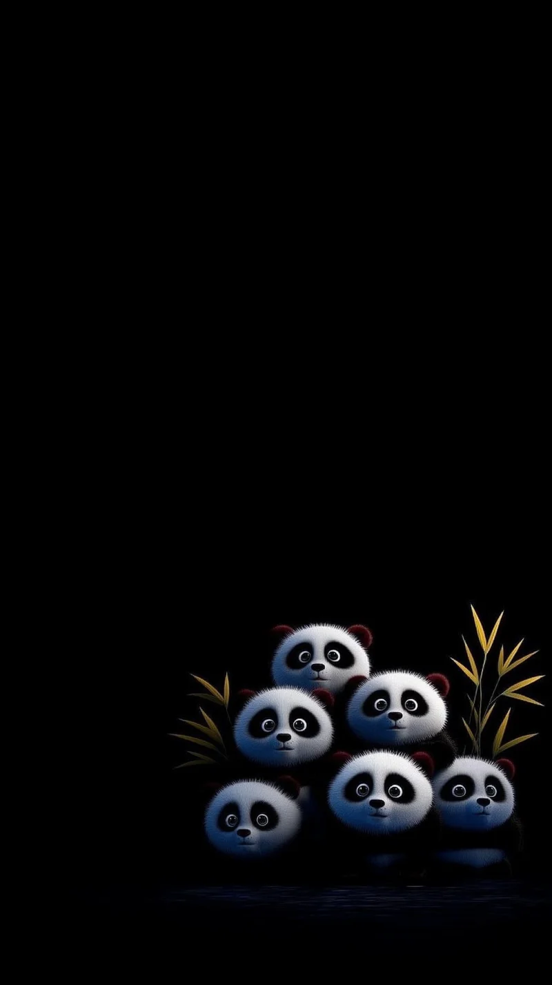 Soft Glow Baby Panda Cluster in Dark Minimal Art - Panda Wallpapers mobile Wallpaper | Picmaze