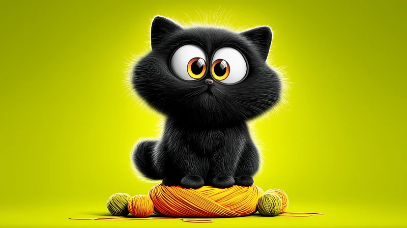 Big Eyed Black Kitten Neon Green Cute Cartoon Wallpaper - Cat Wallpapers desktop Wallpaper | Picmaze