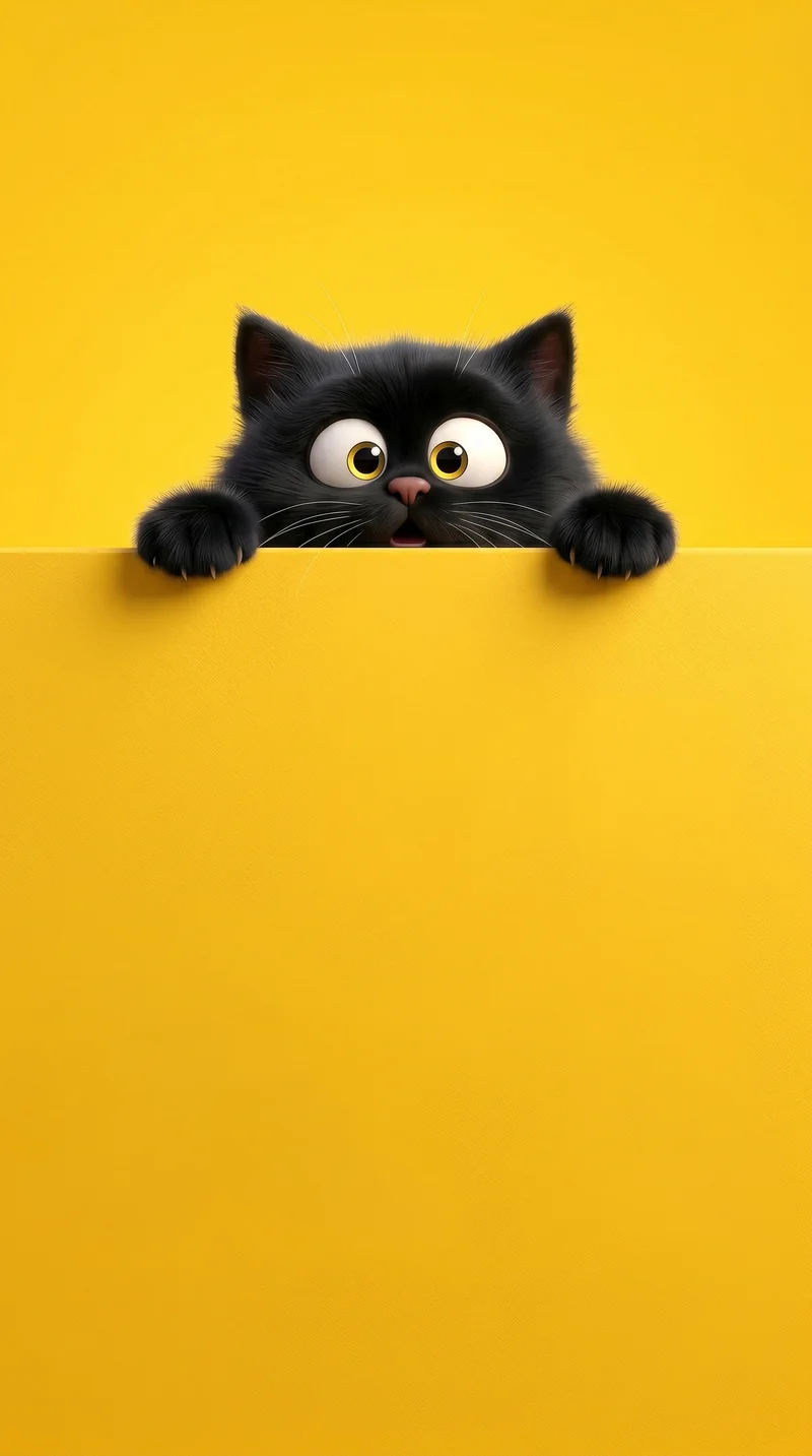 Curious Black Kitten on Yellow Minimalist Phone Wallpaper - Cat Wallpapers mobile Wallpaper | Picmaze