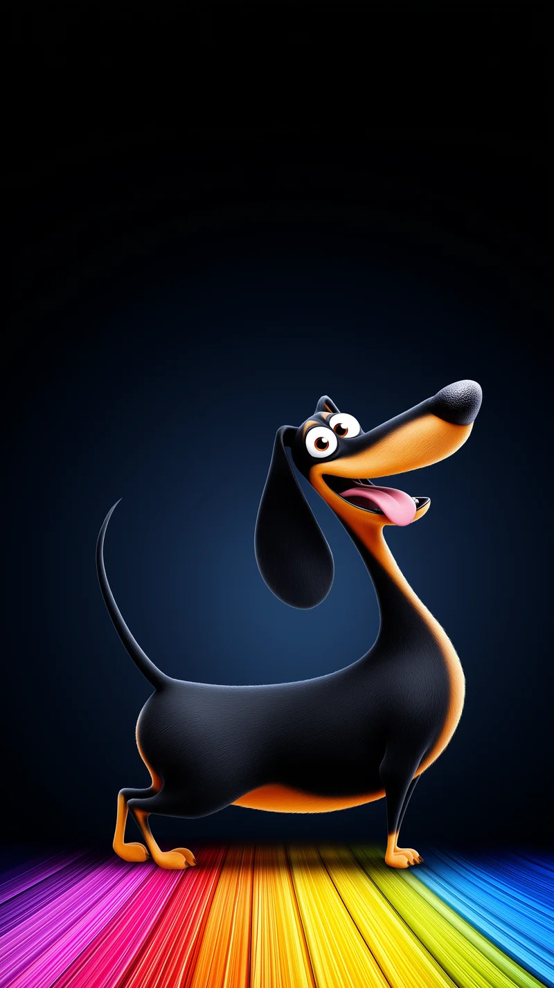 Minimal Dachshund Cartoon Wallpaper with Neon Floor Glow - Dogs wallpaper mobile Wallpaper | Picmaze