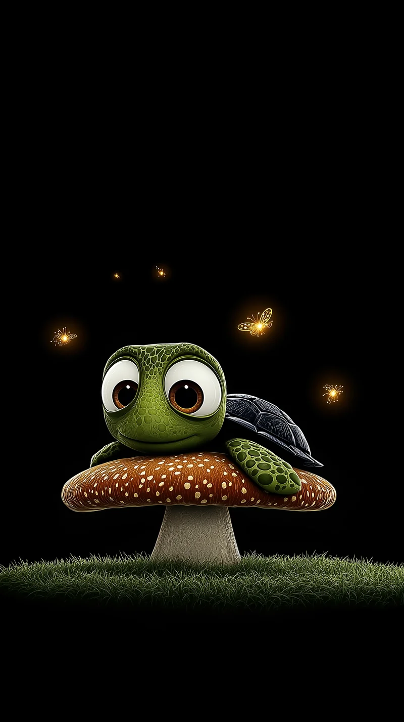 Cute Turtle on Mushroom Dark Fantasy AMOLED Wallpaper - Turtle mobile Wallpaper | Picmaze