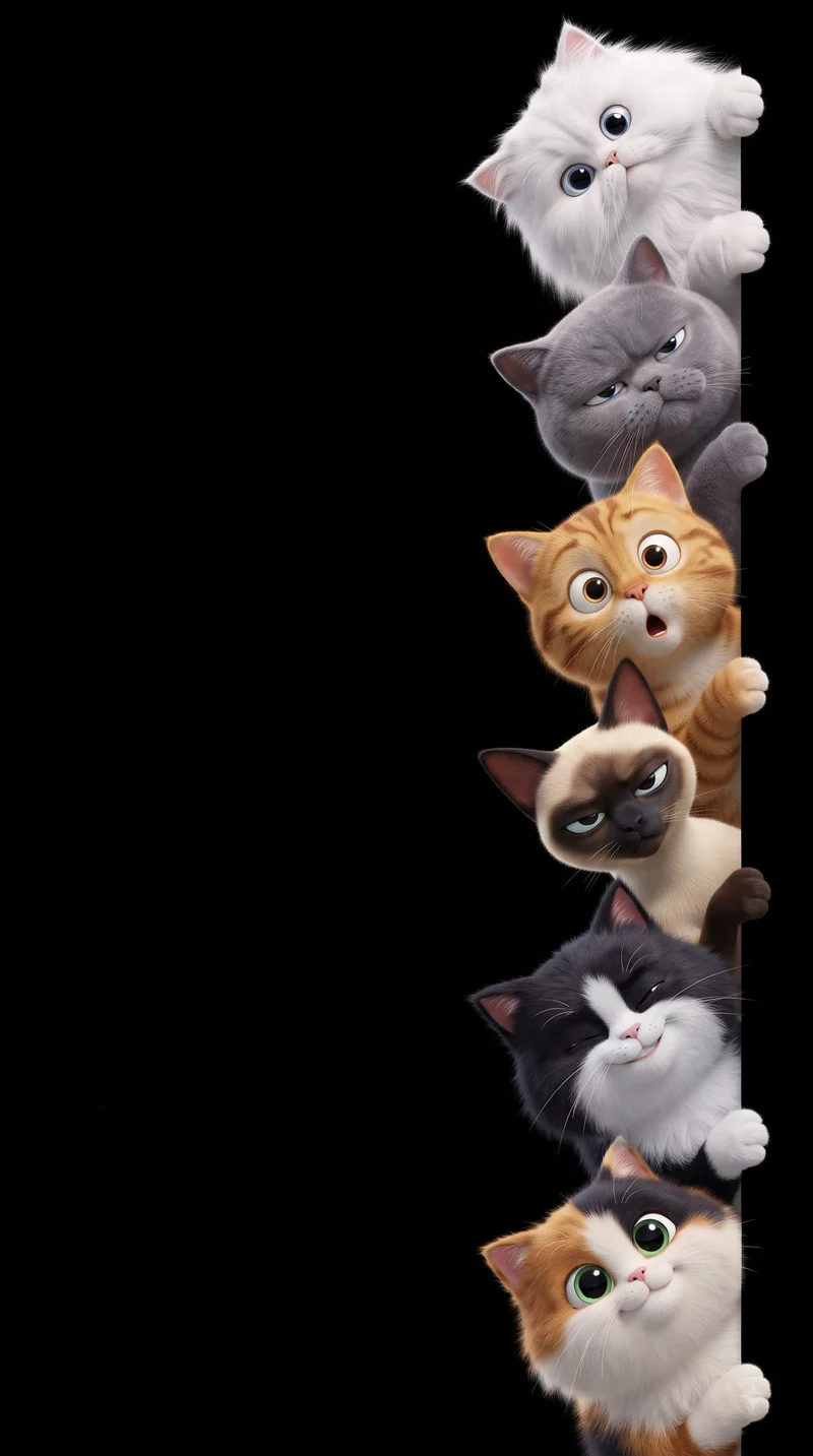 Cute Expressive 3D Cartoon Cats Peeking AMOLED Wallpaper Wallpaper | Picmaze