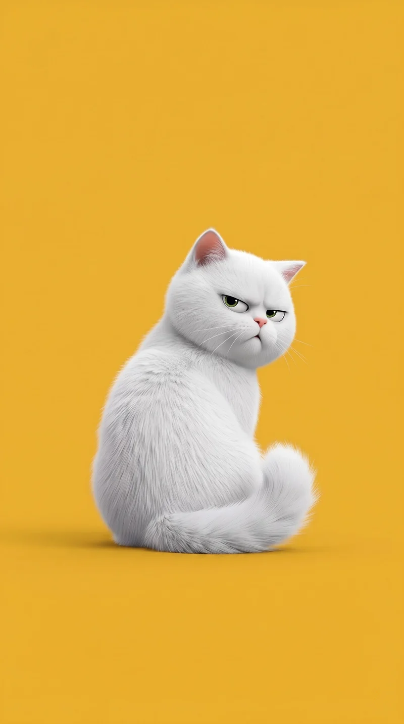 Grumpy White Cat Yellow Background 4K Phone Wallpaper Wallpaper | Picmaze