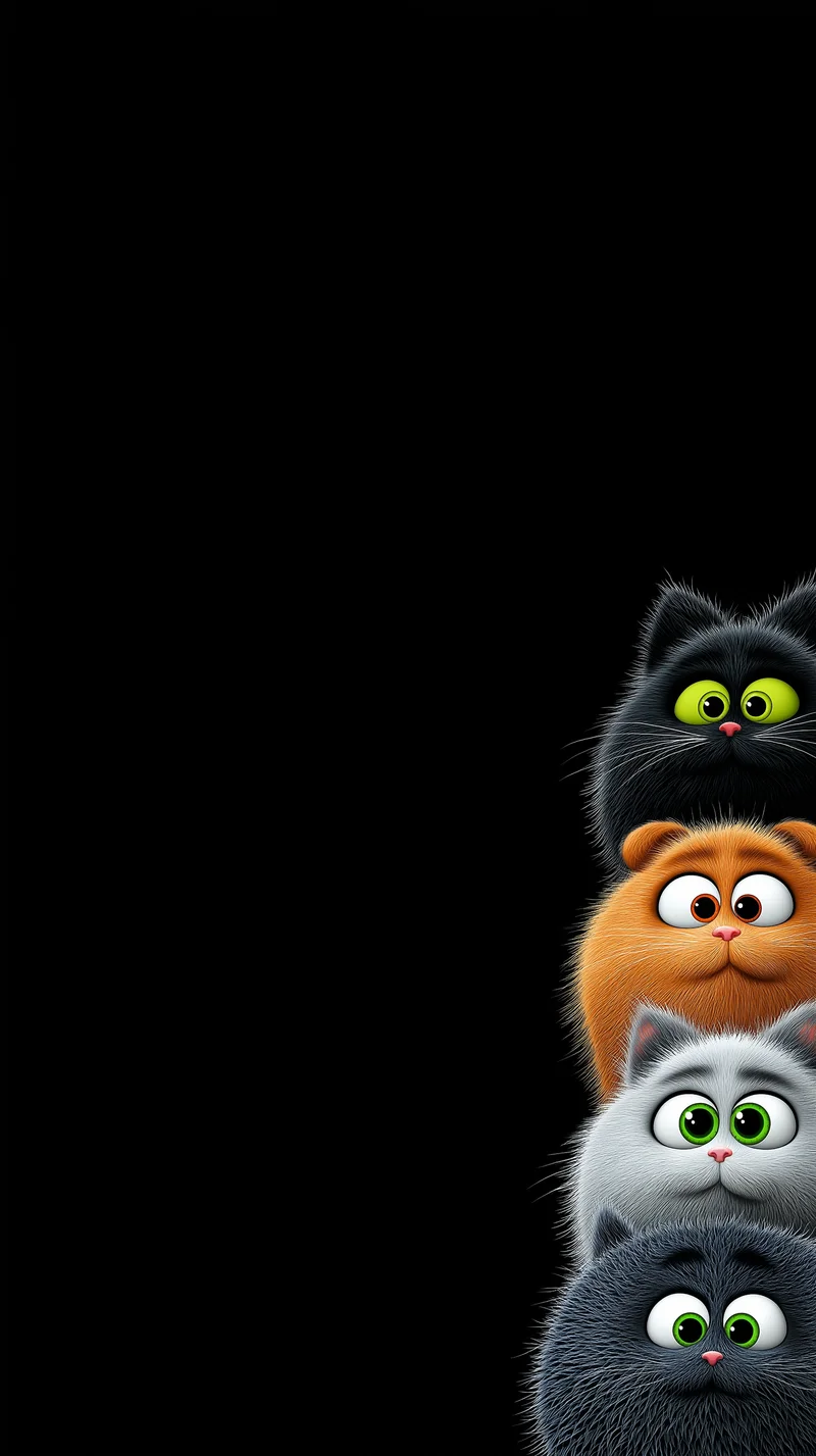 Cute Cartoon Cats Stack Wallpaper 4K Black Background - Cat Wallpapers mobile Wallpaper | Picmaze
