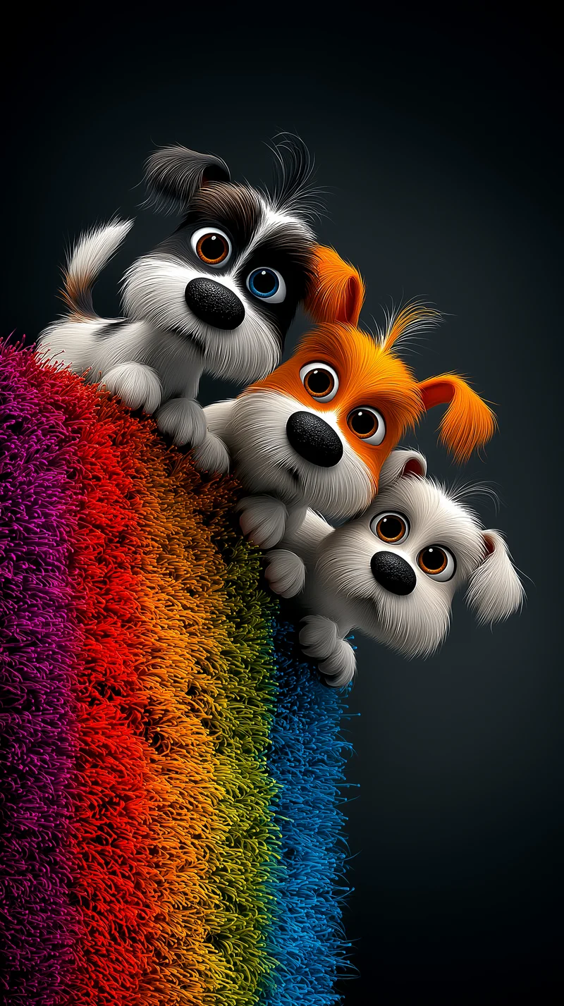 Colorful Cute Puppy Trio Dark Background Aesthetic Wallpaper - Dogs wallpaper mobile Wallpaper | Picmaze