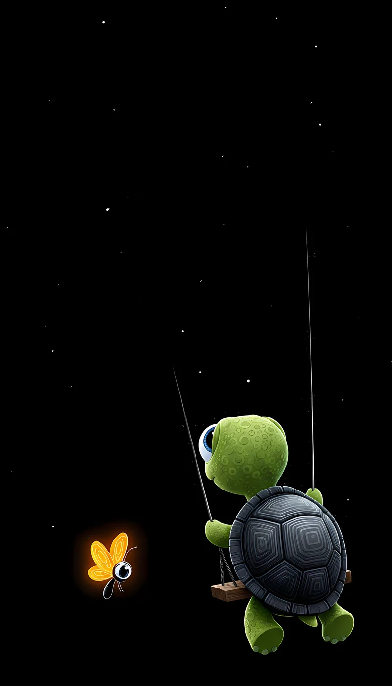 Lonely Turtle on Swing Watching Firefly Night Wallpaper - Turtle mobile Wallpaper | Picmaze
