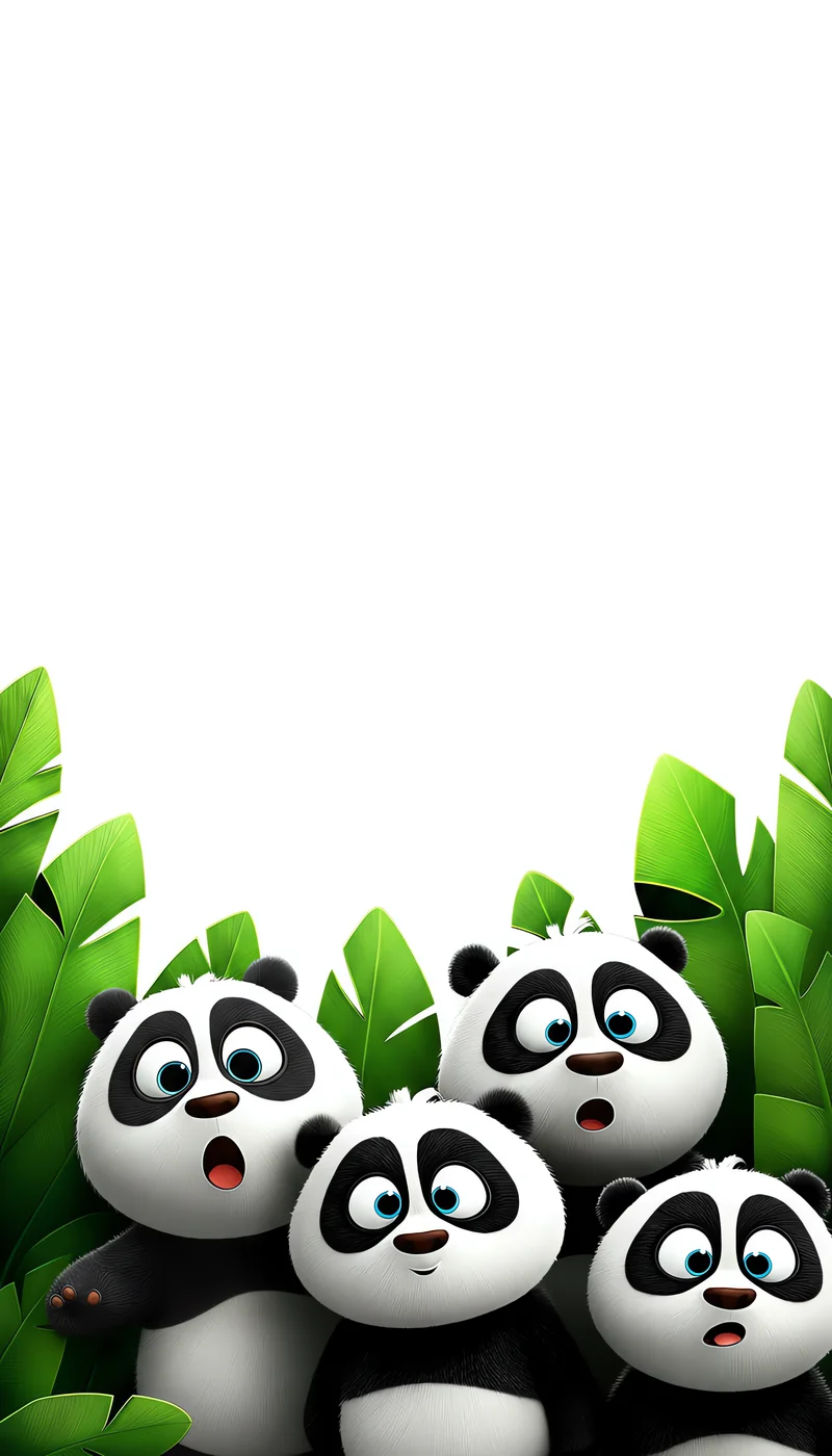 Adorable Panda Trio with Green Leaves Minimal Phone Wallpaper - Panda Wallpapers mobile Wallpaper | Picmaze