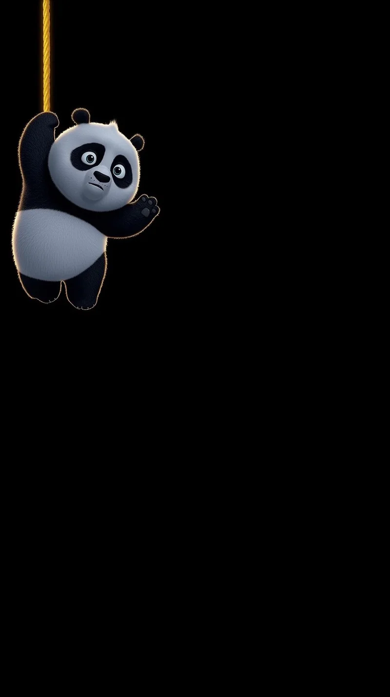 Cute Panda Hanging Rope Minimal Black Aesthetic Wallpaper - Panda Wallpapers mobile Wallpaper | Picmaze