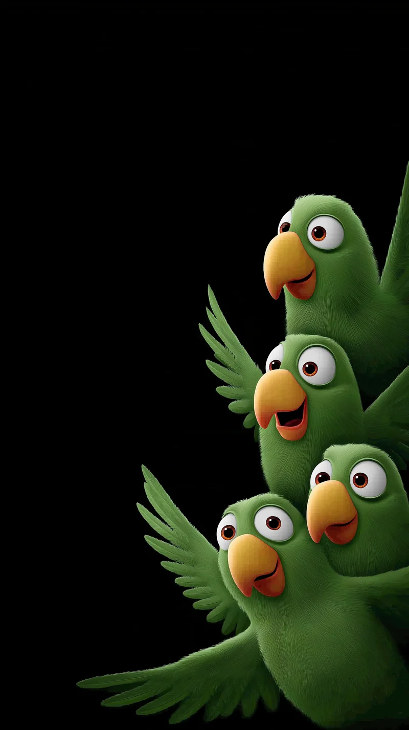 Playful Flying Green Birds Minimal Dark Aesthetic Wallpaper - parrots mobile Wallpaper | Picmaze