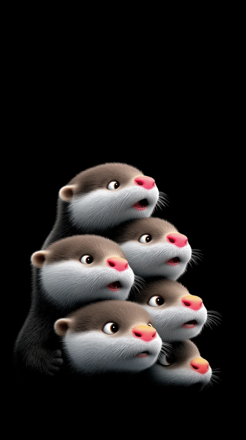 Cute 3D Otter Stack Wallpaper Black Background 4K - Otters mobile Wallpaper | Picmaze